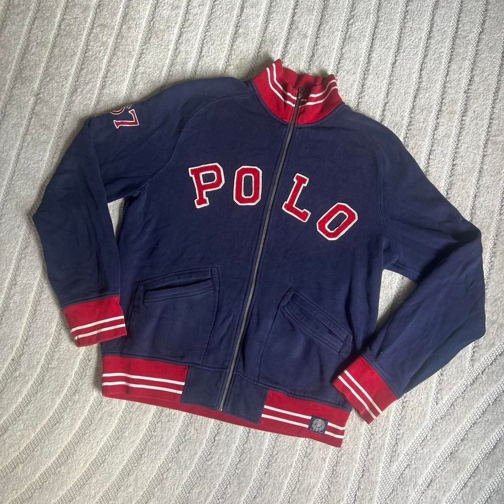Polo Ralph Lauren Jacket Mens Large Blue Fleece Varsity Track Bomber Sports